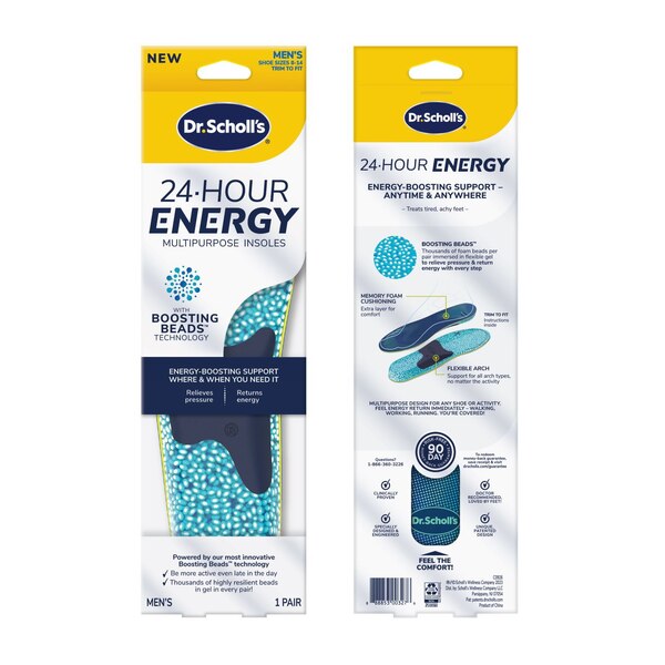 Dr. Scholl's® 24-Hour Energy Multipurpose Insoles, Returns Energy with every step, Relieves Foot Pressure & Tired Achy Feet, Memory Foam & Gel Insert, Men's Shoe Size 8-14, 1 Pair