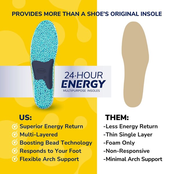 Dr. Scholl's® 24-Hour Energy Multipurpose Insoles, Returns Energy with every step, Relieves Foot Pressure & Tired Achy Feet, Memory Foam & Gel Insert, Men's Shoe Size 8-14, 1 Pair