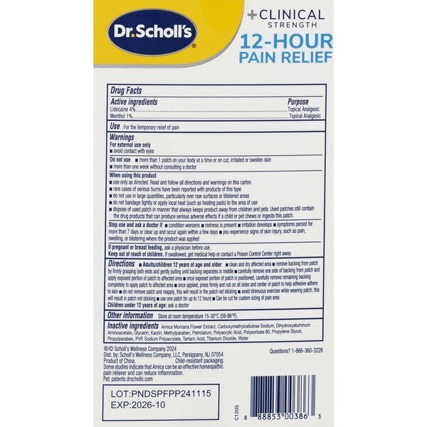 Dr Scholl's Clinical Strength 12 Hour Relief Pain Patch, 10CT