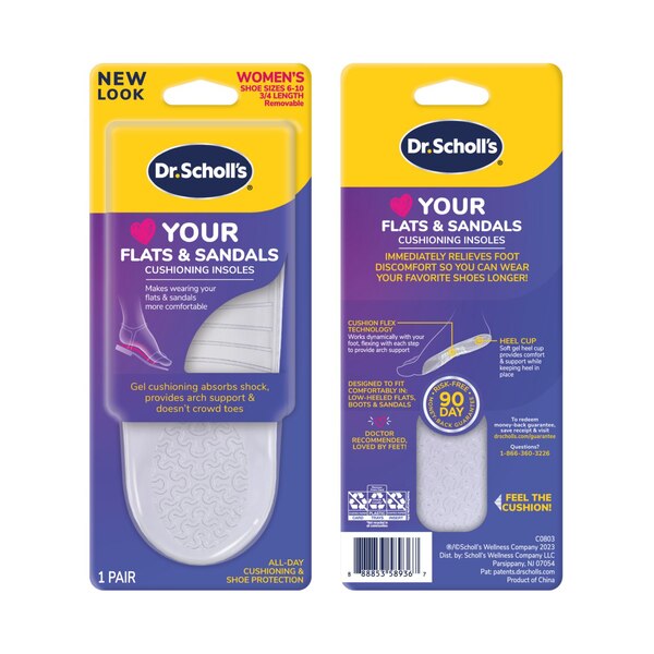 Dr. Scholl's Stylish Step Clear Cushioning Insoles for Flats, Size 6-10, 1 pair