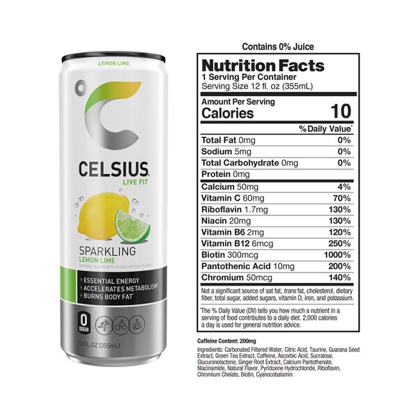 Celsius, Sparkling Lemon Lime Energy Drink, 12 Oz