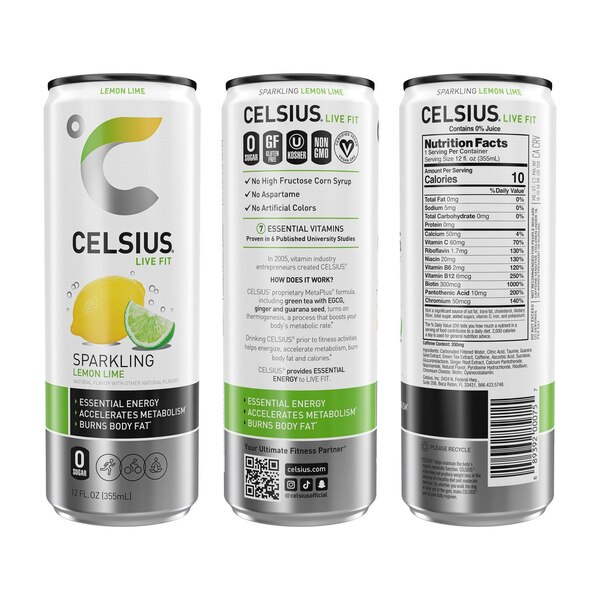 Celsius, Sparkling Lemon Lime Energy Drink, 12 Oz