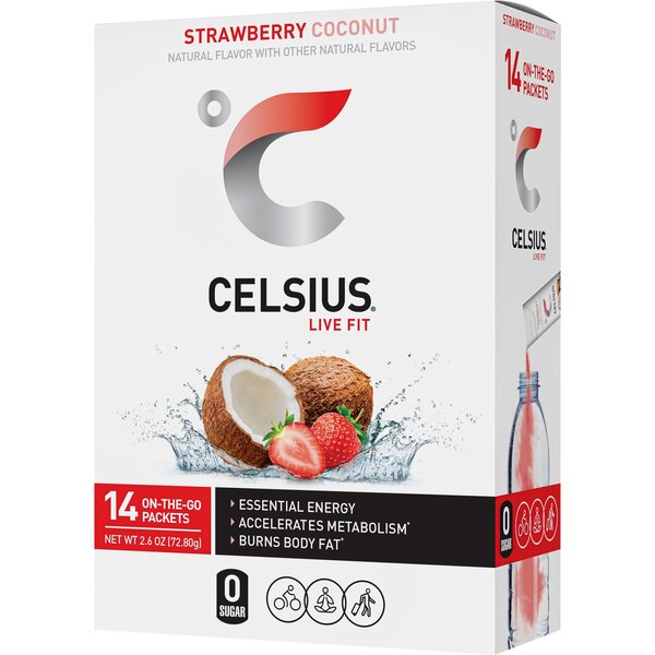 Celsius Strawberry Coconut OTG Packet Box, 14 ct, 2.7 oz