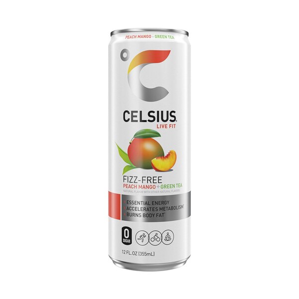 Celsius, Fizz-Free Peach Mango Green Tea, 12 oz