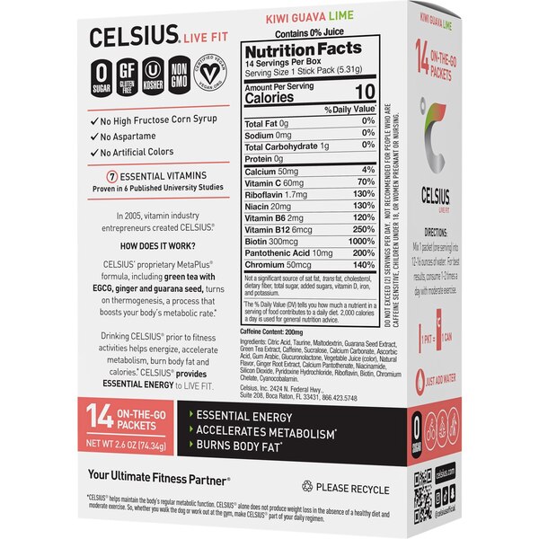 Celsius Kiwi Guava Lime OTG Packets, 6 ct