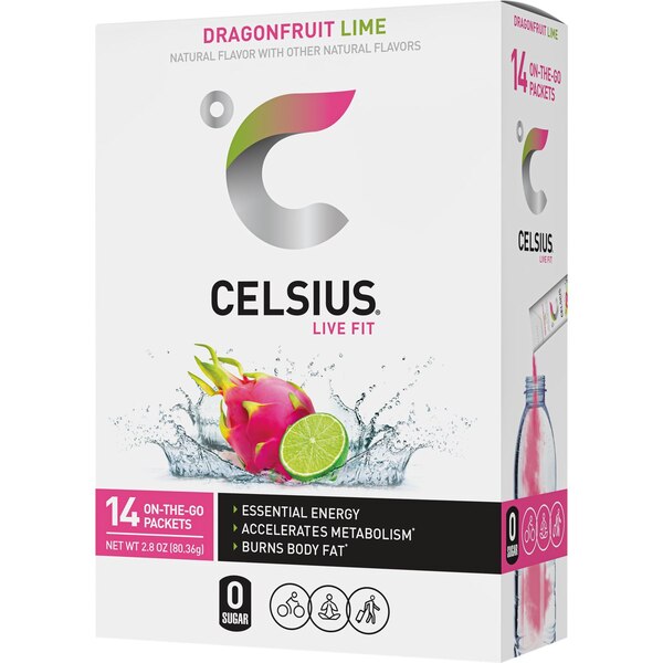 Celsius, On-the-Go Powder Packs, Dragonfruit Lime, 14 ct