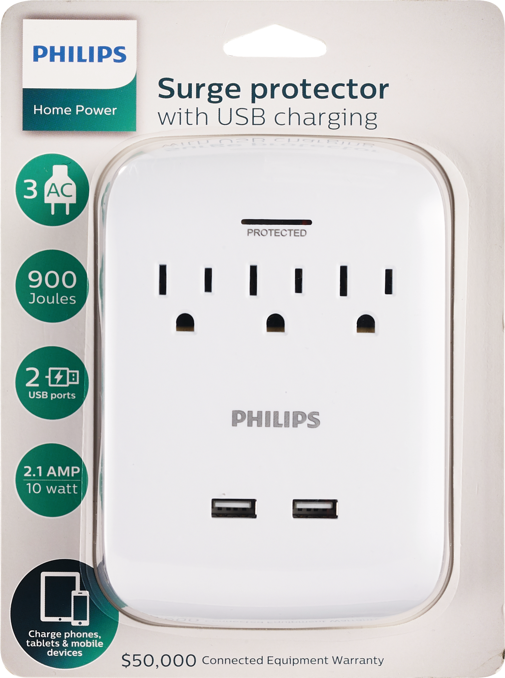 Philips Surge Protector with USB Charging, 3 Outlets