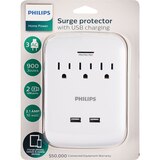 Philips Surge Protector with USB Charging, 3 Outlets, thumbnail image