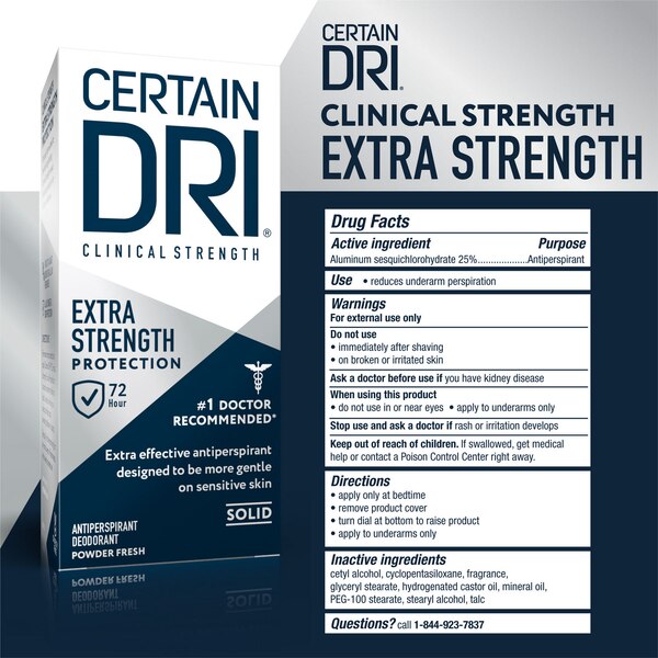 Certain Dri Extra Strength Clinical 72-Hour Antiperspirant & Deodorant Stick, Powder Fresh, 1.7 OZ