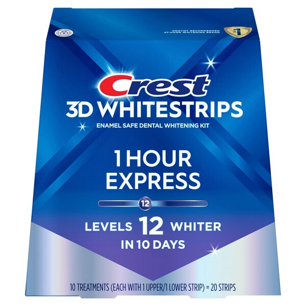 Crest 3D Whitestrips Dental Whitening Kit, 1 Hour Express, 10 Treatments