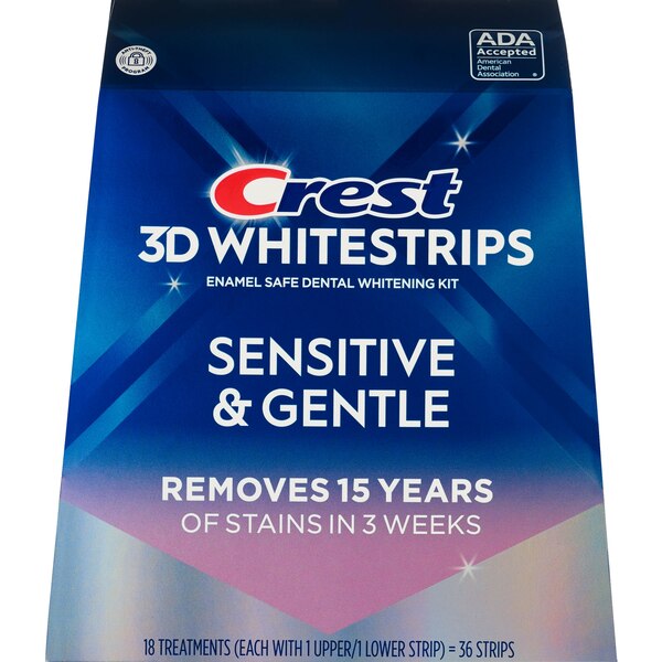 Crest 3D Whitestrips Sensitive & Gentle At-Home Teeth Whitening Kit, 18 Treatments