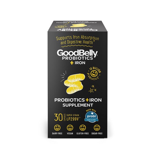 GoodBelly Probiotic Plus Iron Supplement Capsules, 30 CT