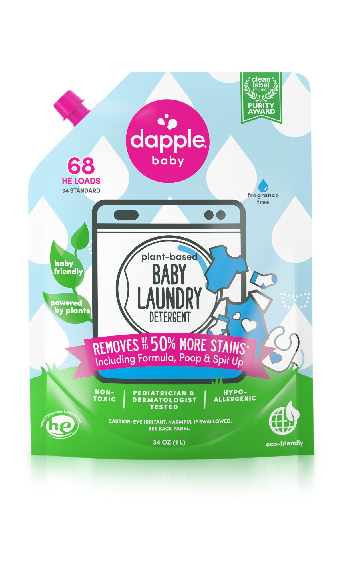 Dapple 3X Laundry Detergent Refill, Fragrance Free, 34 oz