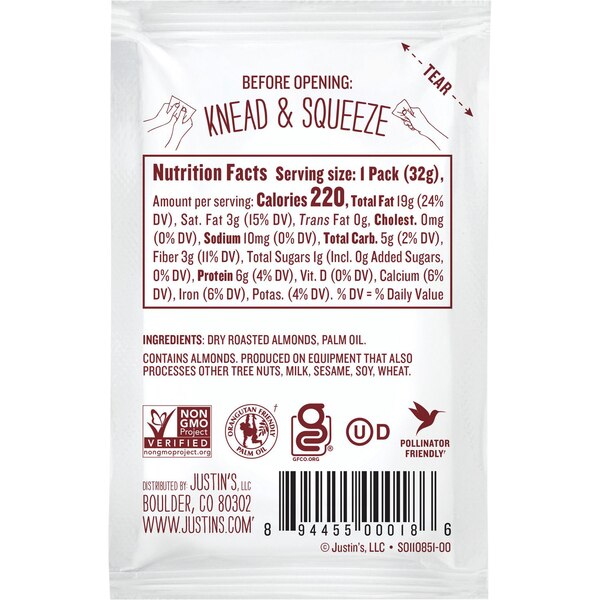 Justin's, Classic Almond Butter Squeeze Pack, 1.15 oz