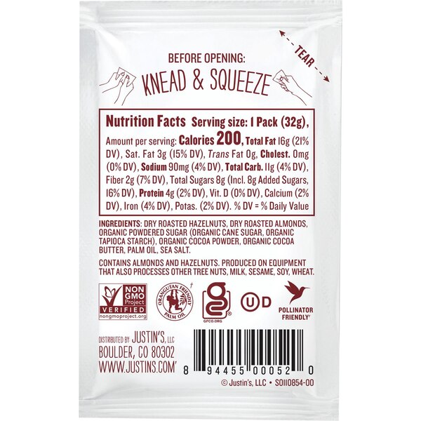 Justin's, Chocolate Hazelnut & Almond Butter Squeeze Pack, 1.15 oz