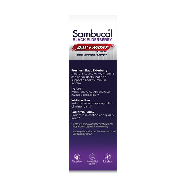 Sambucol Day+Night Cough Relief Capsules, Black Elderberry, 24 CT