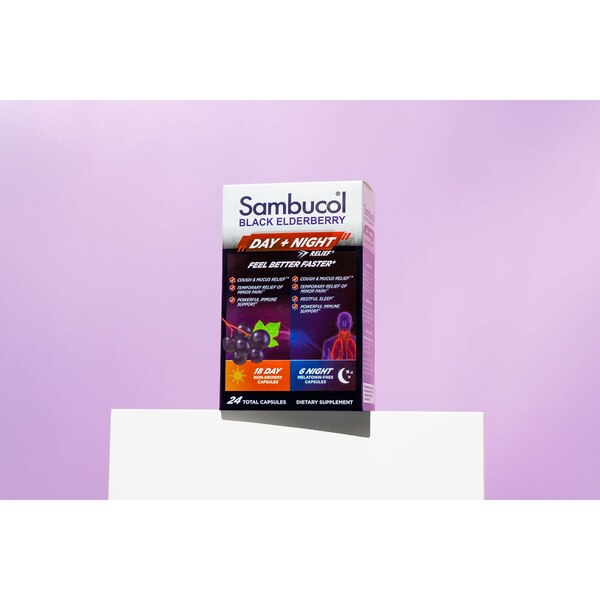Sambucol Day+Night Cough Relief Capsules, Black Elderberry, 24 CT