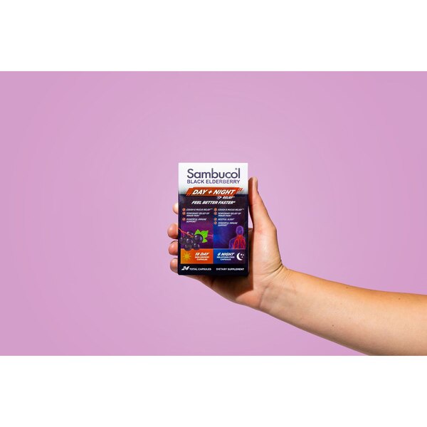 Sambucol Day+Night Cough Relief Capsules, Black Elderberry, 24 CT
