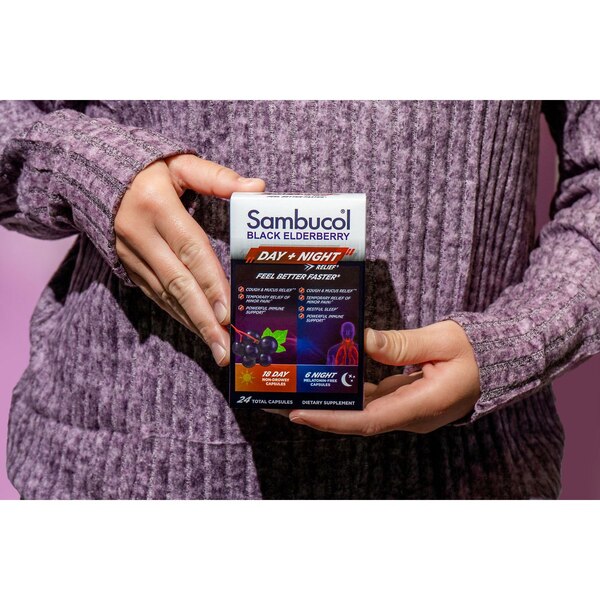 Sambucol Day+Night Cough Relief Capsules, Black Elderberry, 24 CT