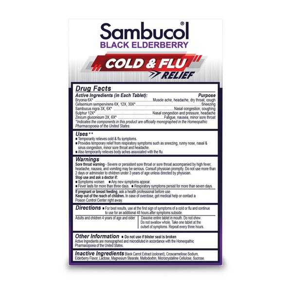 Sambucol Black Elderberry Cold & Flu Relief Quick Dissolve Tablets, 60 CT