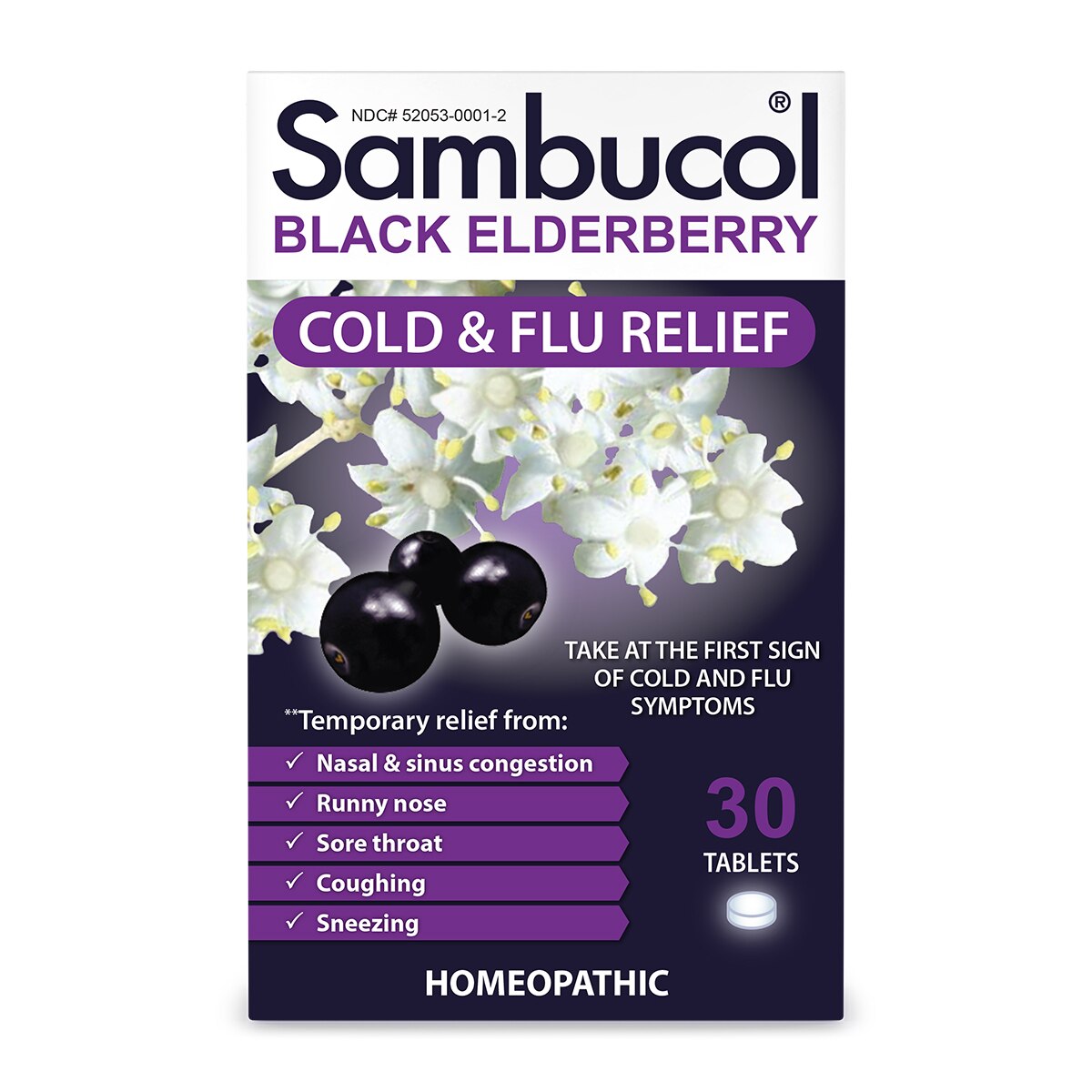 Sambucol - Tabletas homeopáticas para el alivio de la gripe y el resfrío, 30 u.