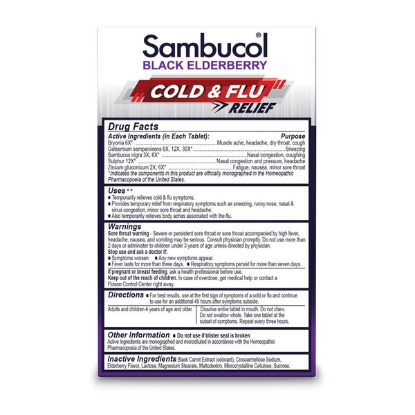 Sambucol Black Elderberry Cold & Flu Relief Tablets, 30 CT