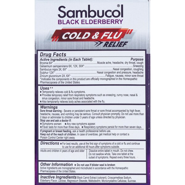 Sambucol Black Elderberry Cold & Flu Relief Tablets, 30 CT