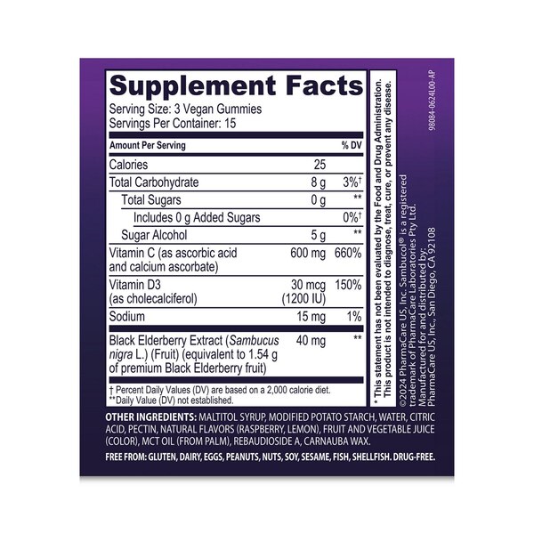 Sambucol Sugar Free Tripple Immunity Gummies, 45 CT