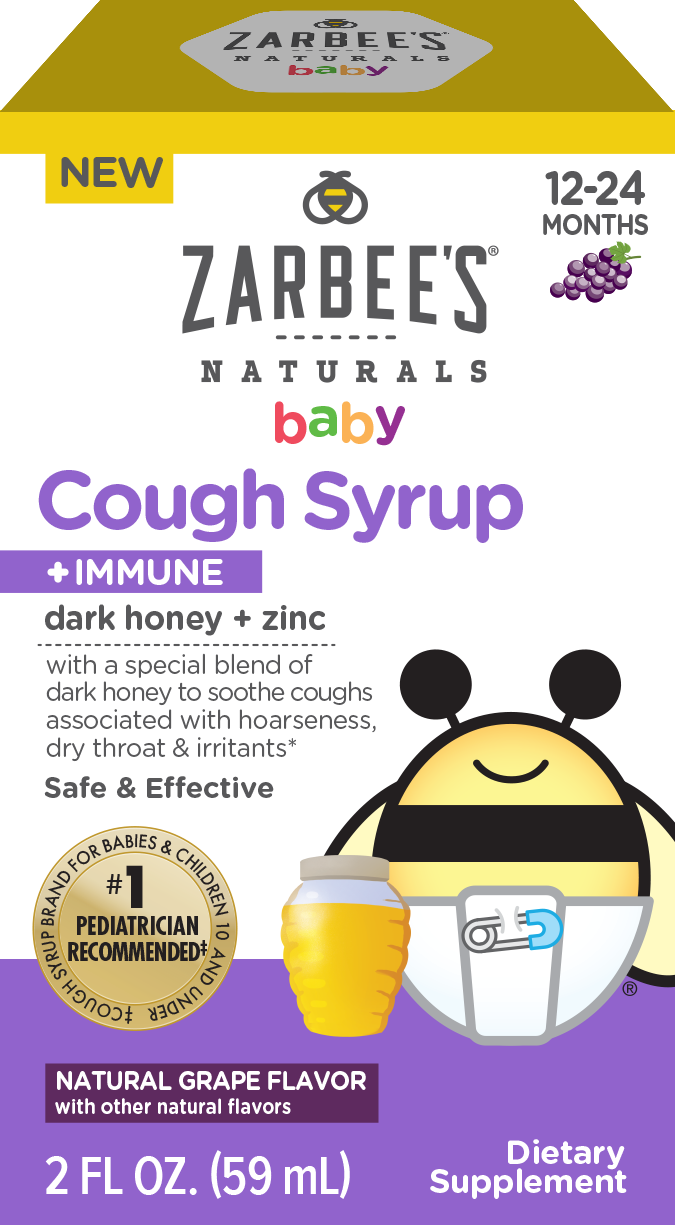 Zarbee's Baby Cough Syrup + Immune with Dark Honey + Zinc, Natural Grape Flavor, 2 OZ