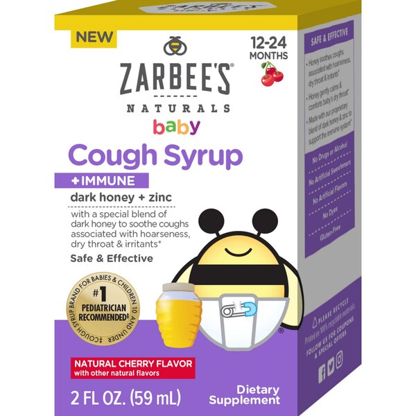 Zarbee's Naturals - Jarabe para la tos + immunoizador con miel para bebés, sabor Natural Cherry, 2 oz líquidas