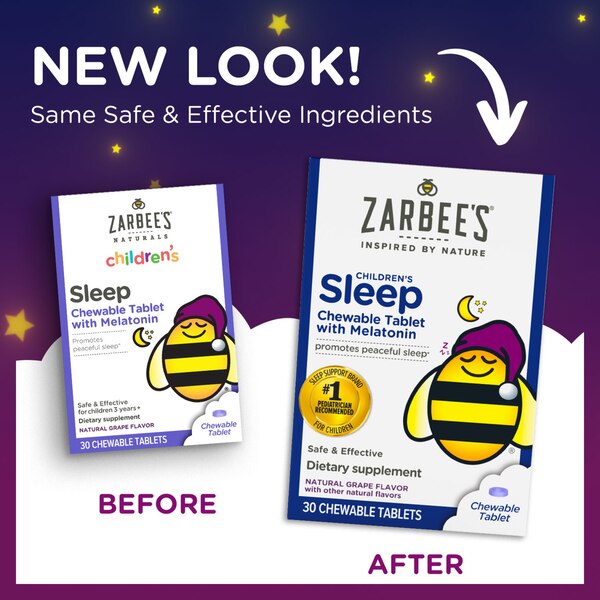 Zarbee's Naturals Children's Sleep with Melatonin Chewable Tablets, Grape, 30 CT