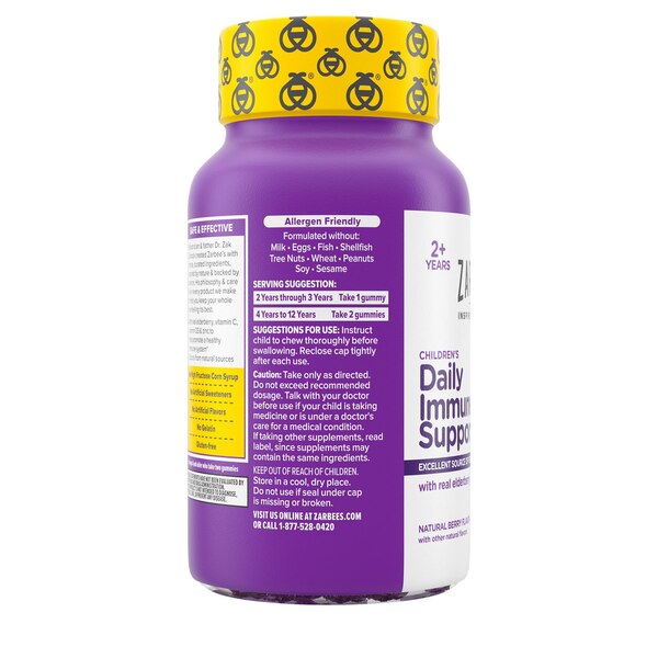 Zarbee's Naturals Children's Elderberry Immune Support, Vitamin C & Zinc, Berry, 21 Gummies