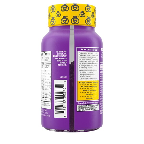 Zarbee's Naturals Children's Elderberry Immune Support, Vitamin C & Zinc, Berry, 21 Gummies