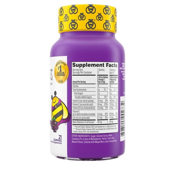 Zarbee's Naturals Children's Elderberry Immune Support, Vitamin C & Zinc, Berry, 21 Gummies