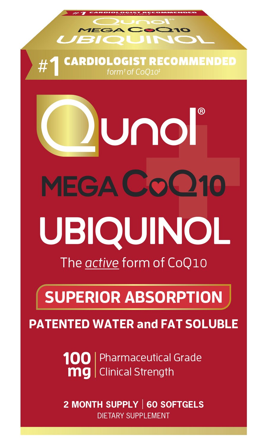Qunol Mega CoQ10 Ubiquinol Superior Absorption 100mg Softgels, 60 CT