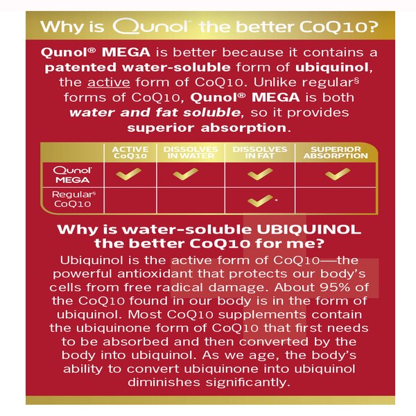 Qunol Mega CoQ10 Ubiquinol Superior Absorption 100mg Softgels, 60 CT