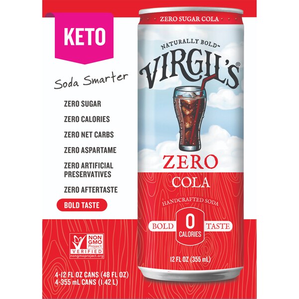 Virgil's Zero Sugar Cola, 4 ct, Cans, 12 oz