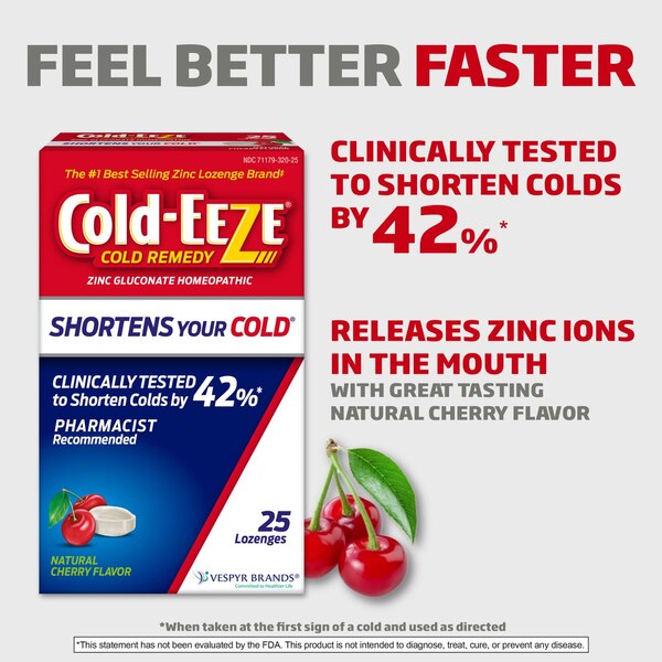 Cold-EEZE Homeopathic Zinc Lozenges, Natural Cherry, 25 CT