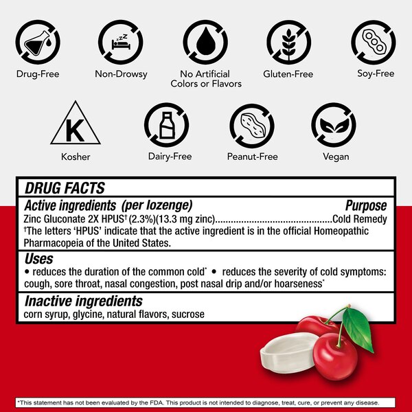 Cold-EEZE Homeopathic Zinc Lozenges, Natural Cherry, 25 CT