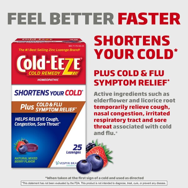 Cold-EEZE Homeopathic Plus Cold & Flu Relief Zinc Lonzenges, Mixed Berry, 25 CT