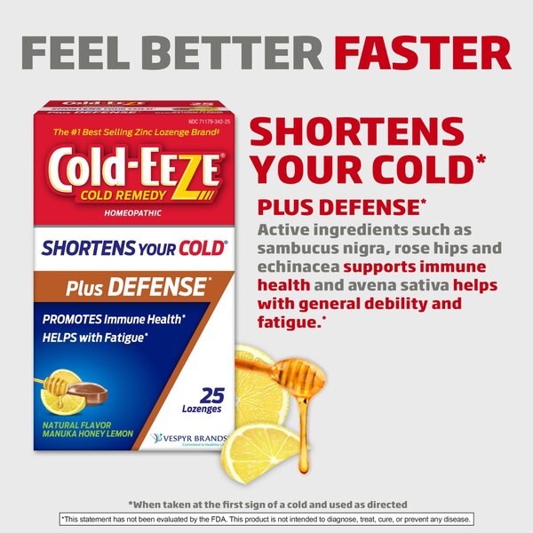 Cold-EEZE Homeopathic Plus Defense Zinc Lozenges, Manuka Honey Lemon, 25 CT