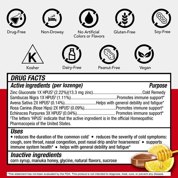 Cold-EEZE Homeopathic Plus Defense Zinc Lozenges, Manuka Honey Lemon, 25 CT