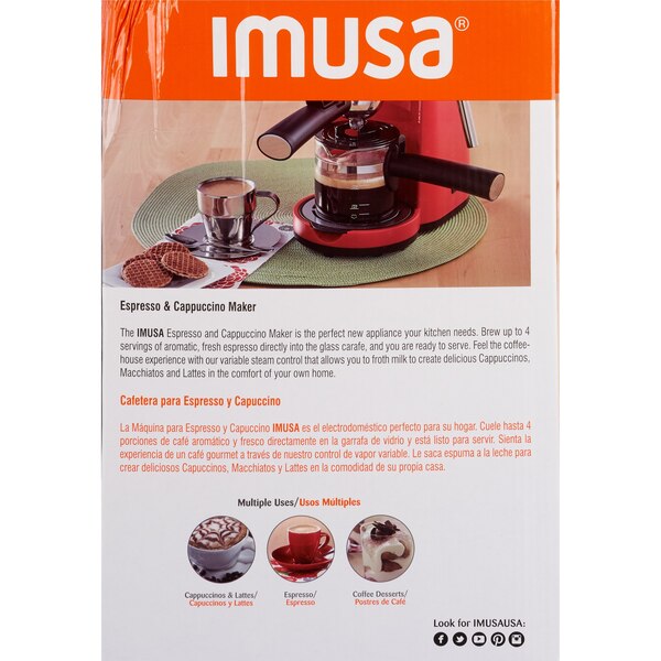 IMUSA Electric Epic Red Espresso and Cappuccino Maker, 4 CUP