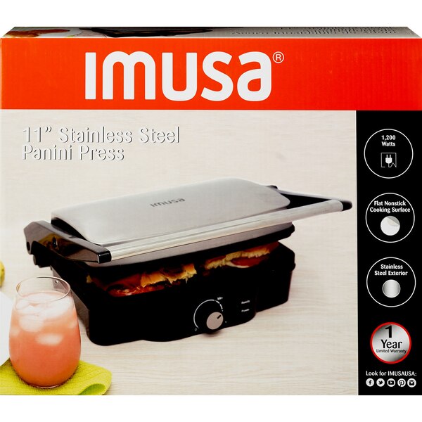 IMUSA Stainless Steel Panini Press, Adjustable Knob