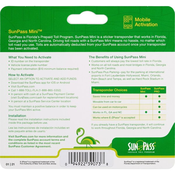 SunPass Mini, Prepaid Toll Program
