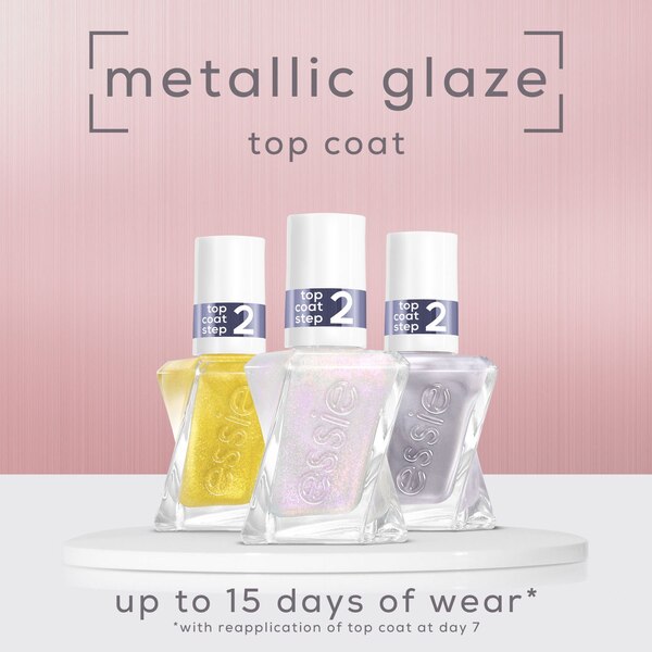 essie Gel Couture Long-Lasting Nail Polish, Metallic Glaze Top Coats, glazed chrome