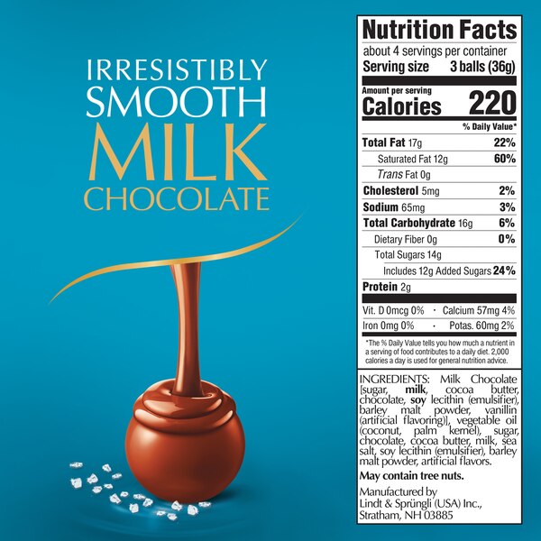 Lindt Lindor Sea Salt Milk Chocolate Candy Truffles, Melting Truffle Center, 5.1 oz
