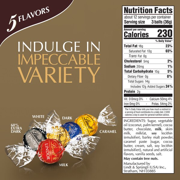 Lindt, Lindor Assorted Chocolate Candy Truffles, Chocolates with Smooth, Melting Truffle Center, 15.2 oz