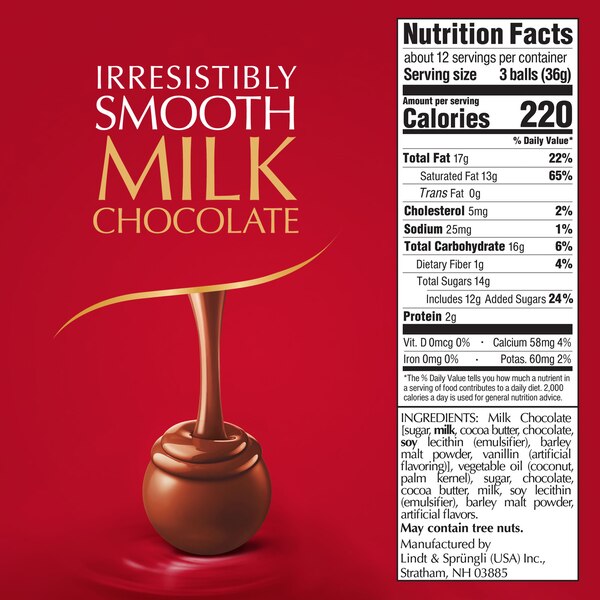 Lindt, Lindor Milk Chocolate Candy Truffles, Chocolate with Melting Truffle Center, 15.2 oz