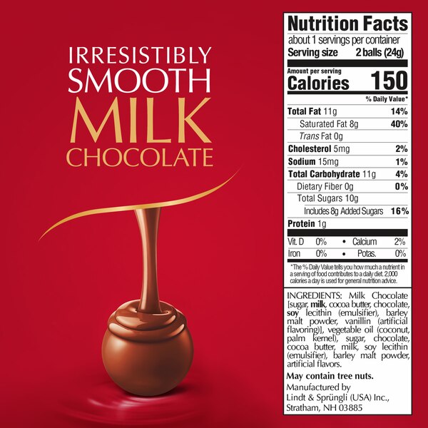 Lindt, Lindor Milk Chocolate Candy Truffles with Smooth, Melting Truffle Center, 0.8 oz
